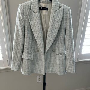 Zara Light Blue Tweed Blazer